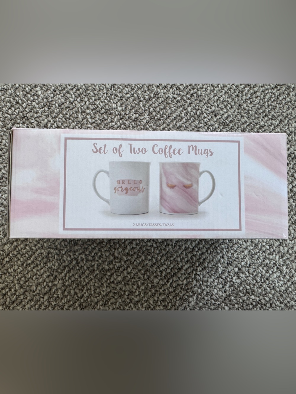 Set of Two Pink Marble Coffee Mugs - New In Box